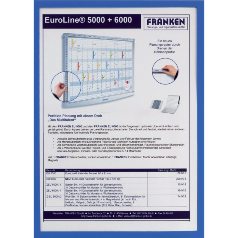 FRANKEN porte-affiche FRAME IT X-tra!Line, A3, bleu, adhésif